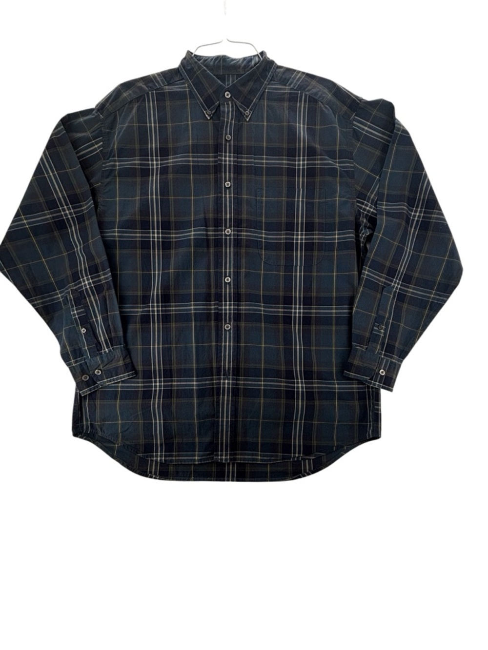 Eddie Bauer Men's M Plaid Button Down Shirt Blue Green Long Sleeve 100% Cotton